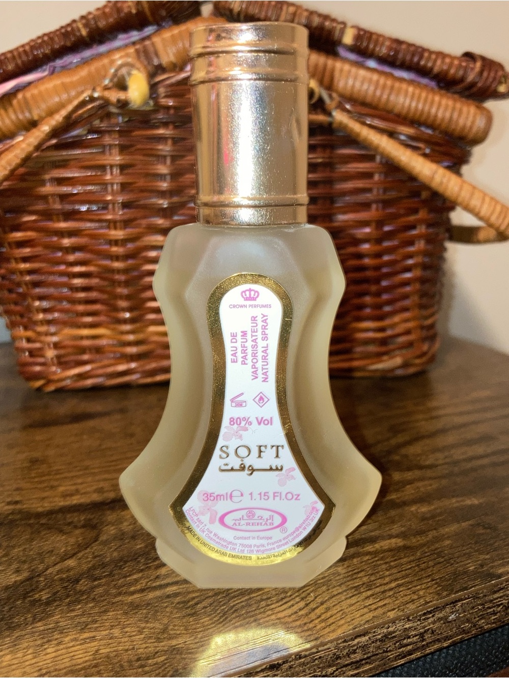 Al-Rehab’s “Soft” Arabic Perfume in Beige Bottle with Gold Cap